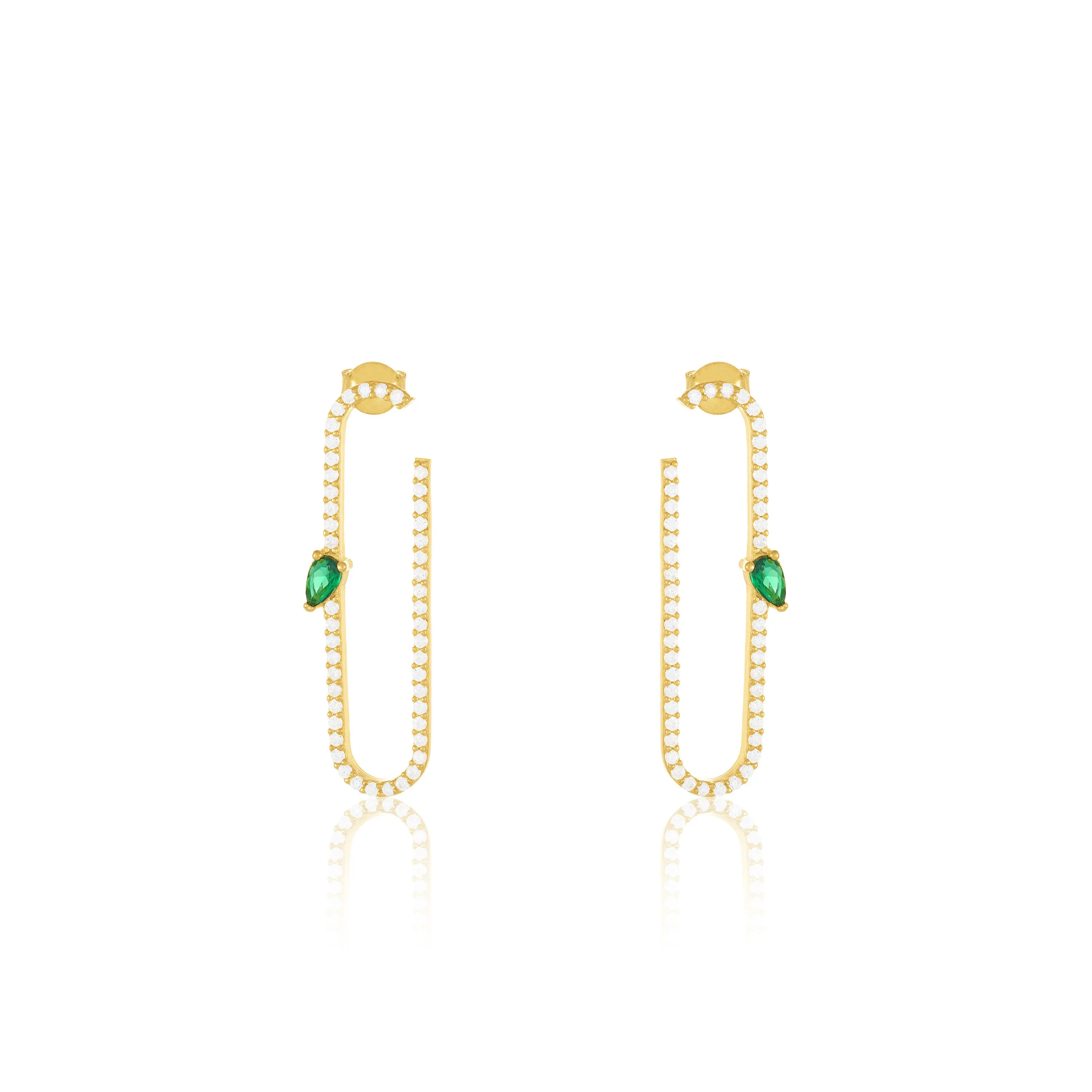 Paperclip With Teardrop Statement Earrings - Gold Green And White