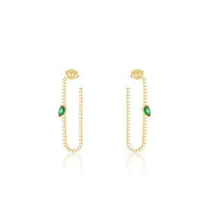 Paperclip With Teardrop Statement Earrings - Gold Green And White