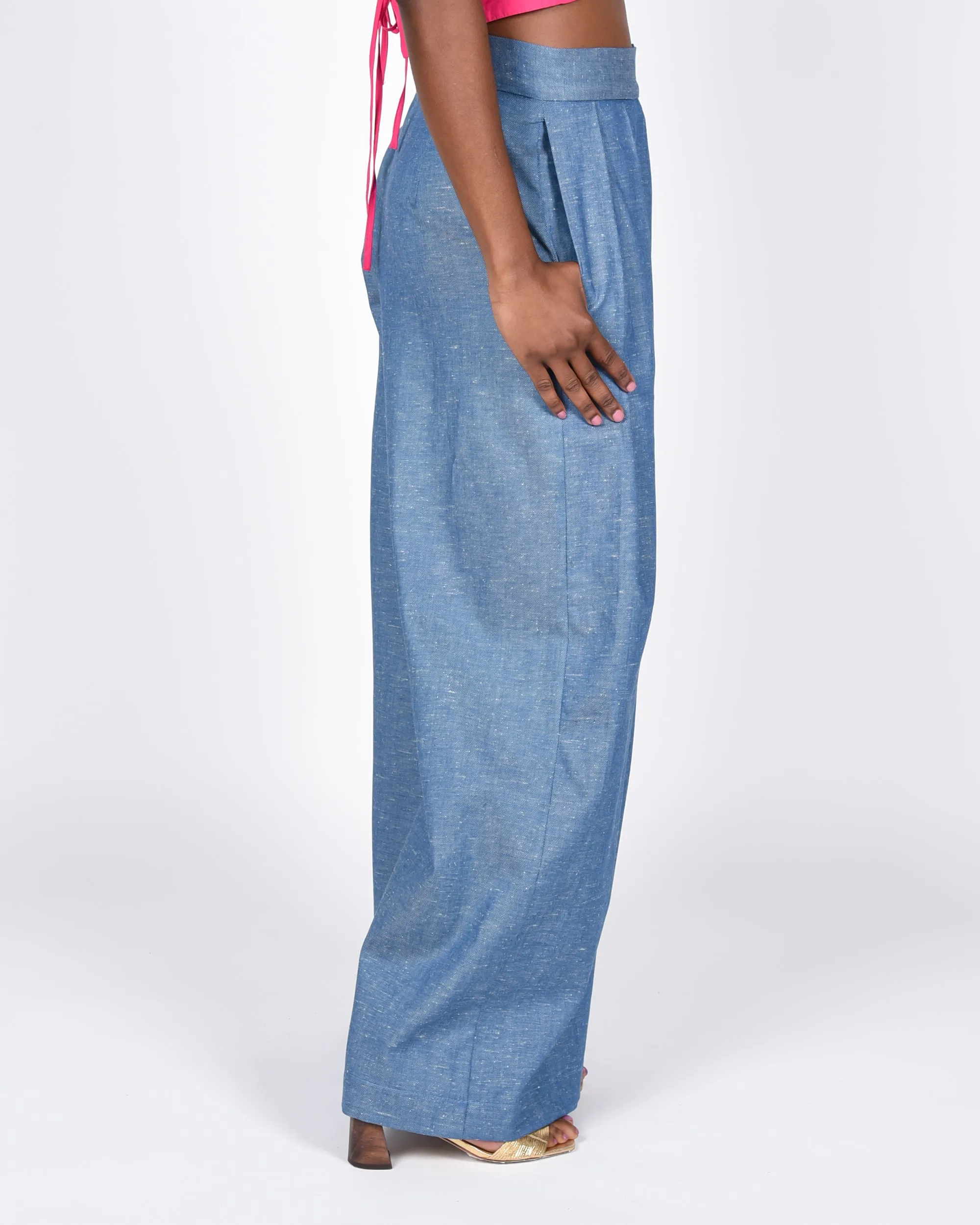 Parisa pant in blue cotton linen