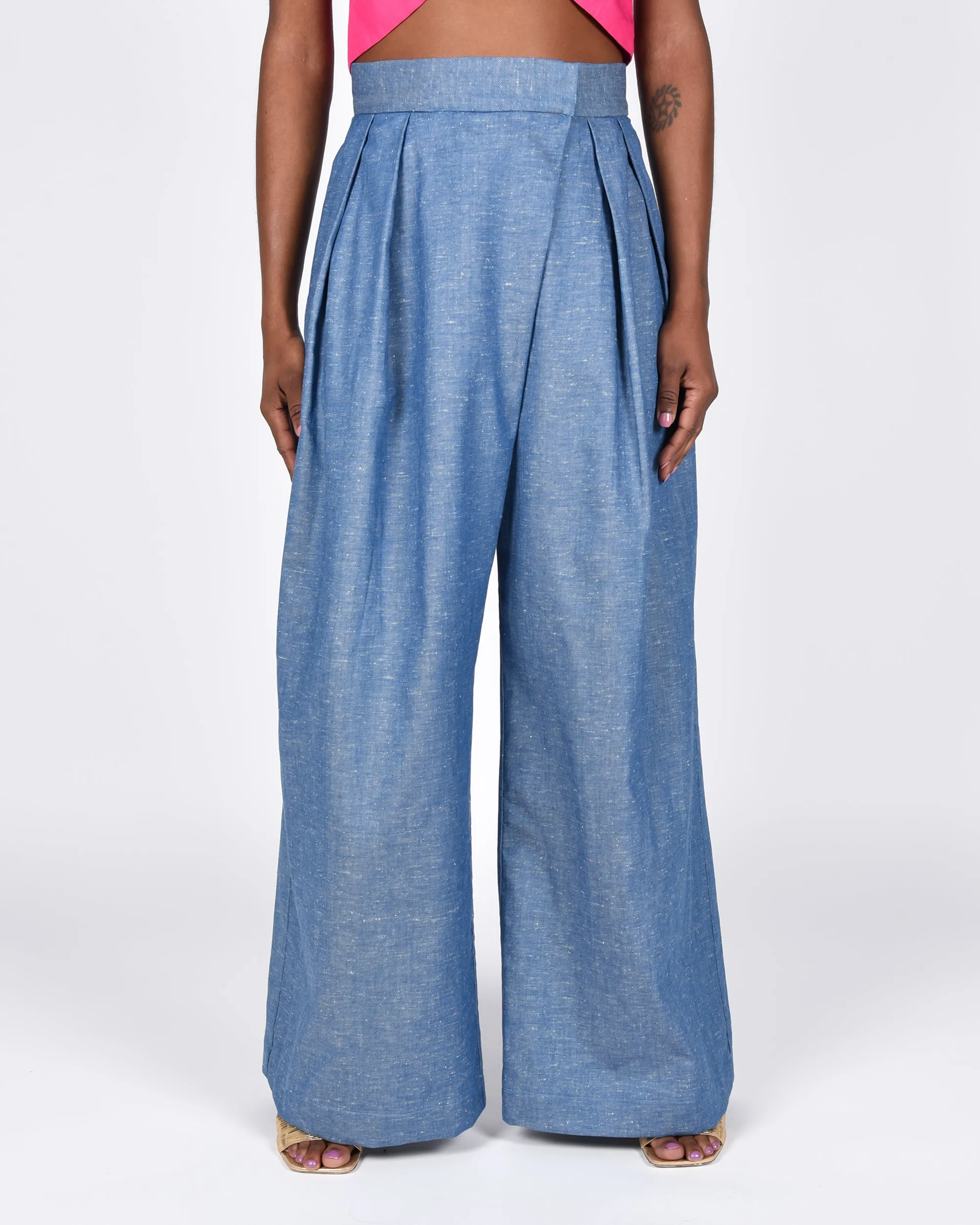 Parisa pant in blue cotton linen