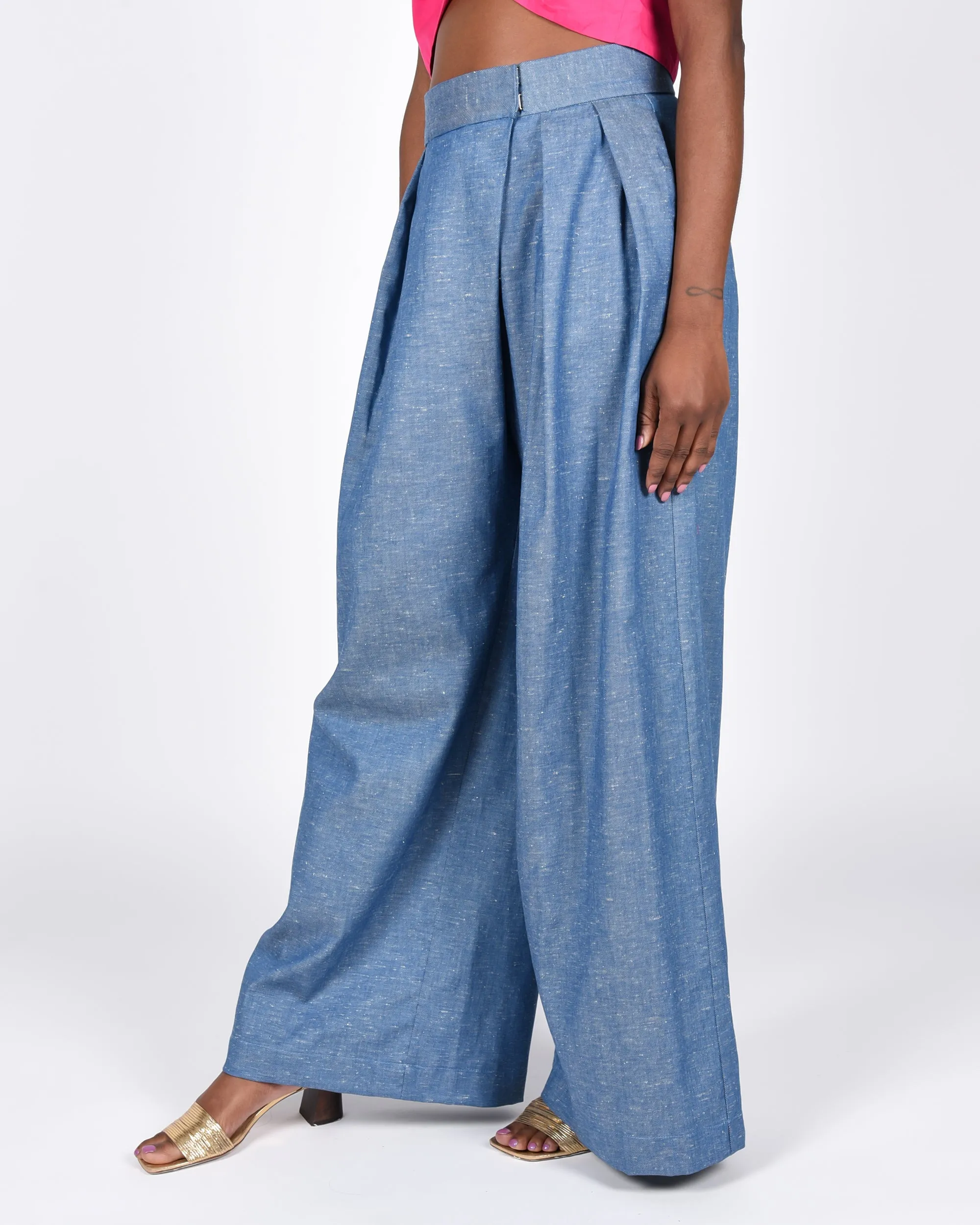 Parisa pant in blue cotton linen
