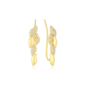 Pave Diamond and Gold Leaf Ear Climber