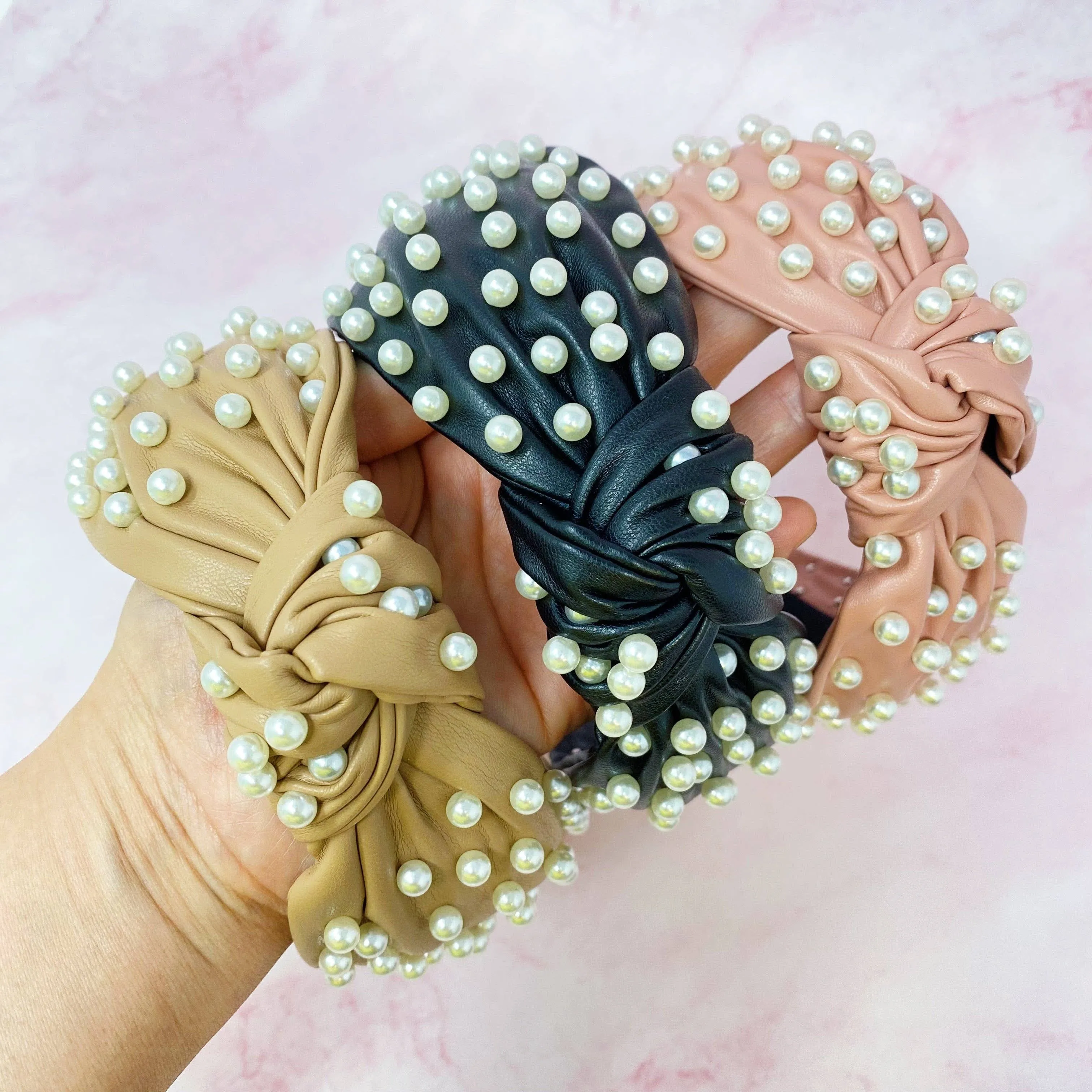Pearled Up Faux Leather Headband
