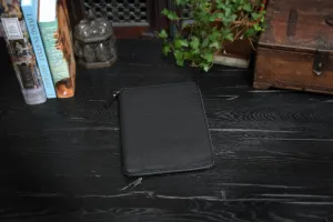 Pebble Calf Leather Zippered Padfolio - Onyx Black