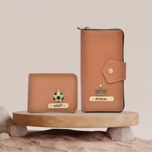 Personalized Couple's Combo : Premium Lady Wallet ( Product 1 ) & Men's Wallet (Product 2)- Tan