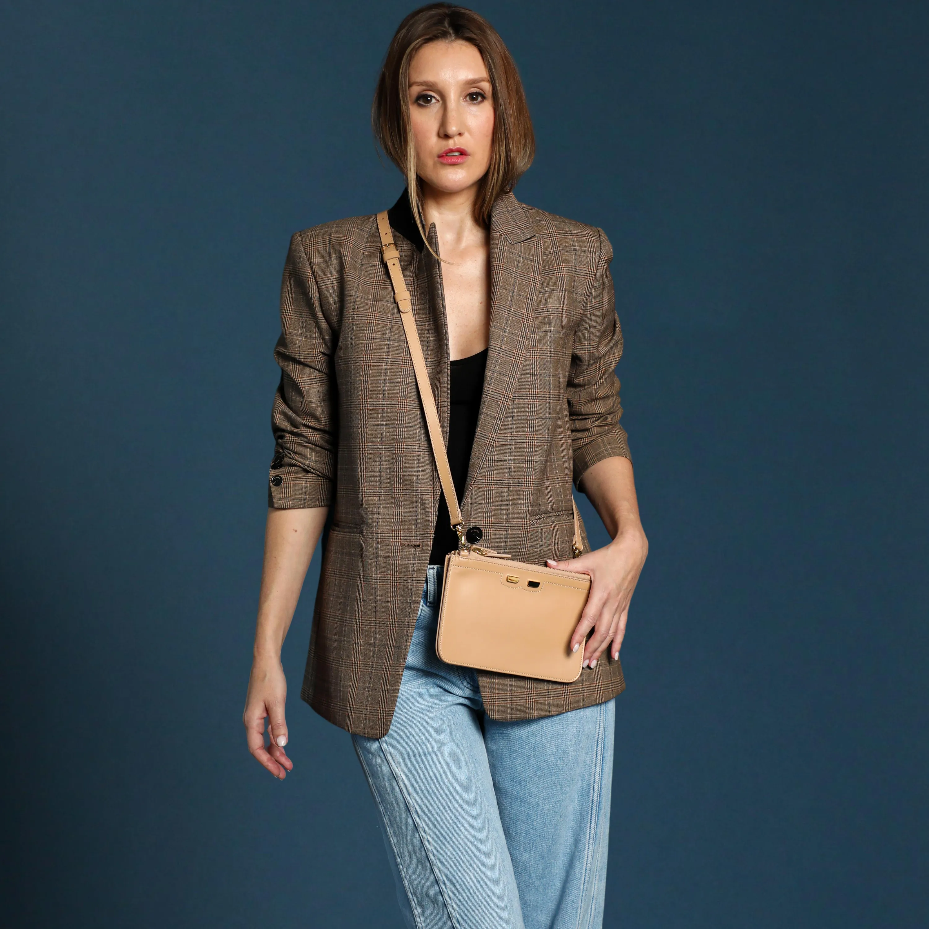 Peyton Double Zip in Grey Lizard