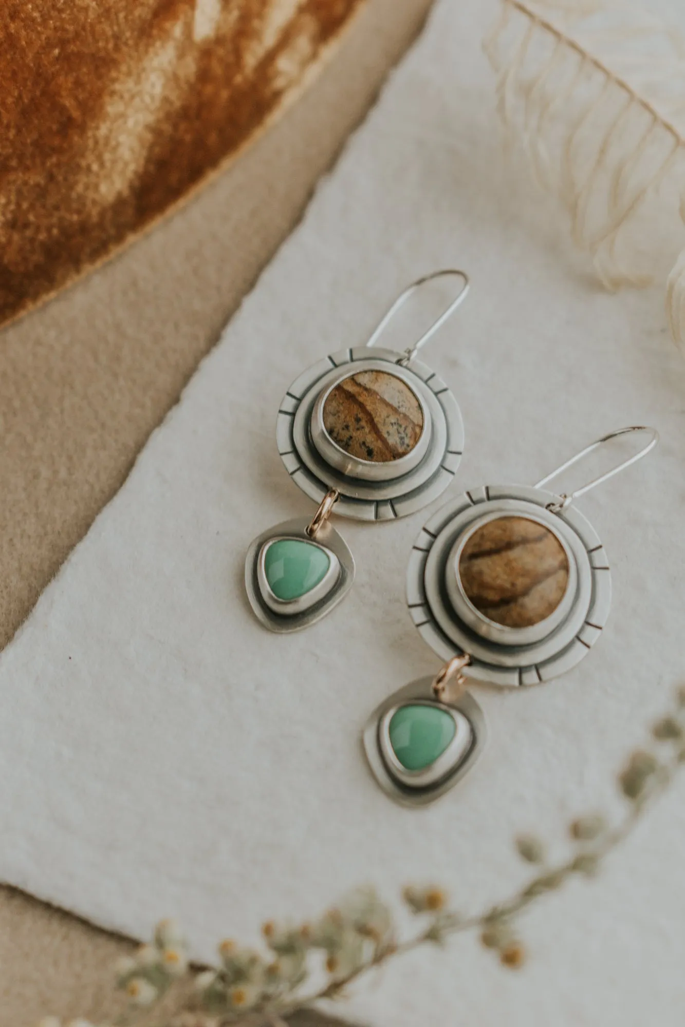 Picture Jasper   Variscite Statement Earrings