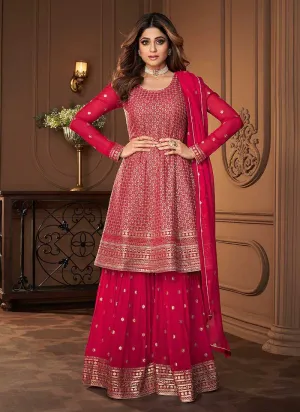 Pink and Gold Designer Embroidered Sharara Suit