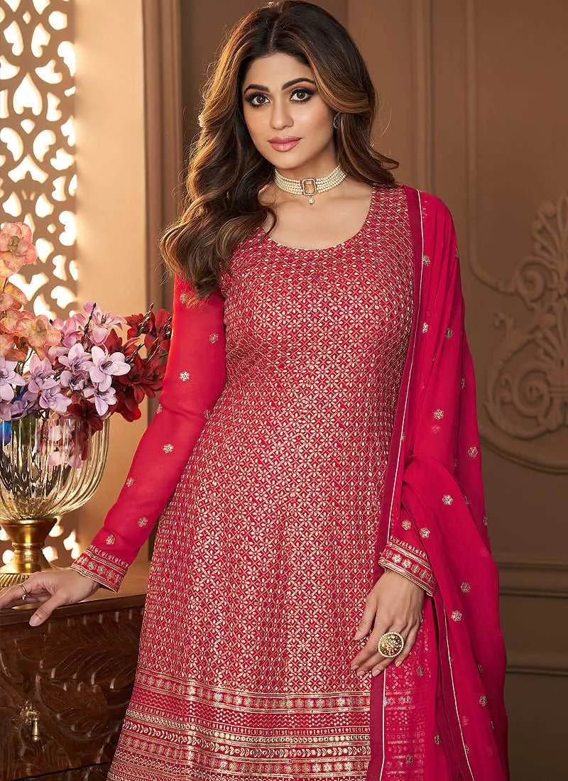 Pink and Gold Designer Embroidered Sharara Suit