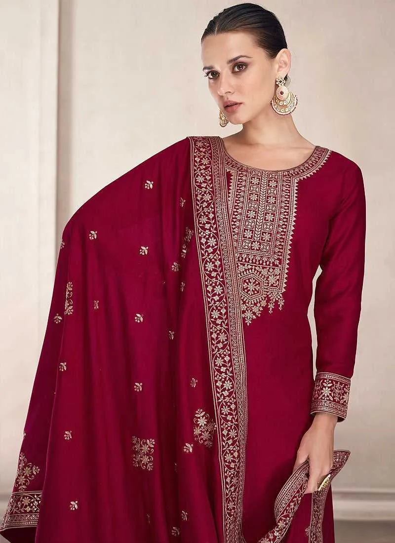 Pink and Gold Embroidered Pant Style Suit