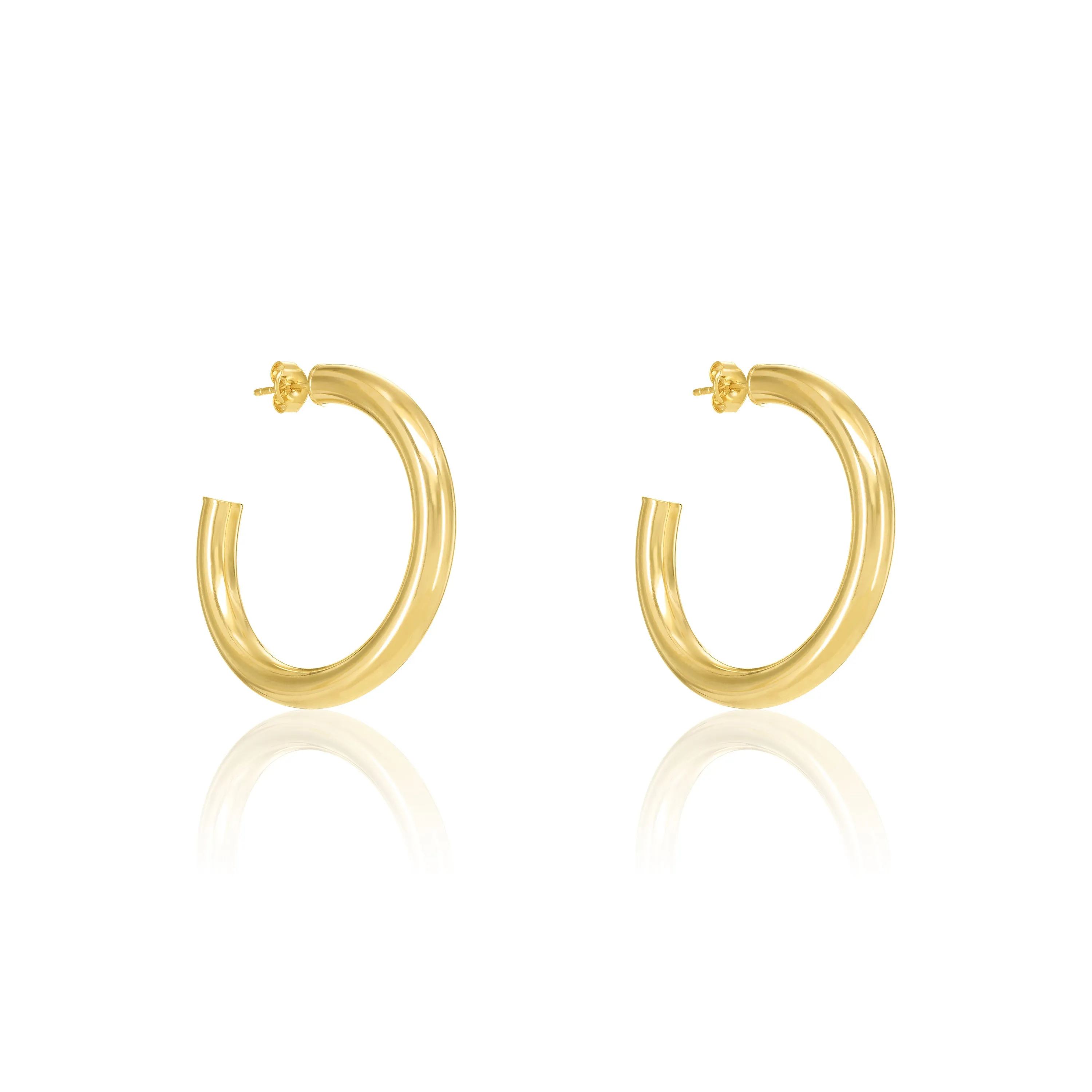 Plain Open Hoop Earrings - Gold - Big