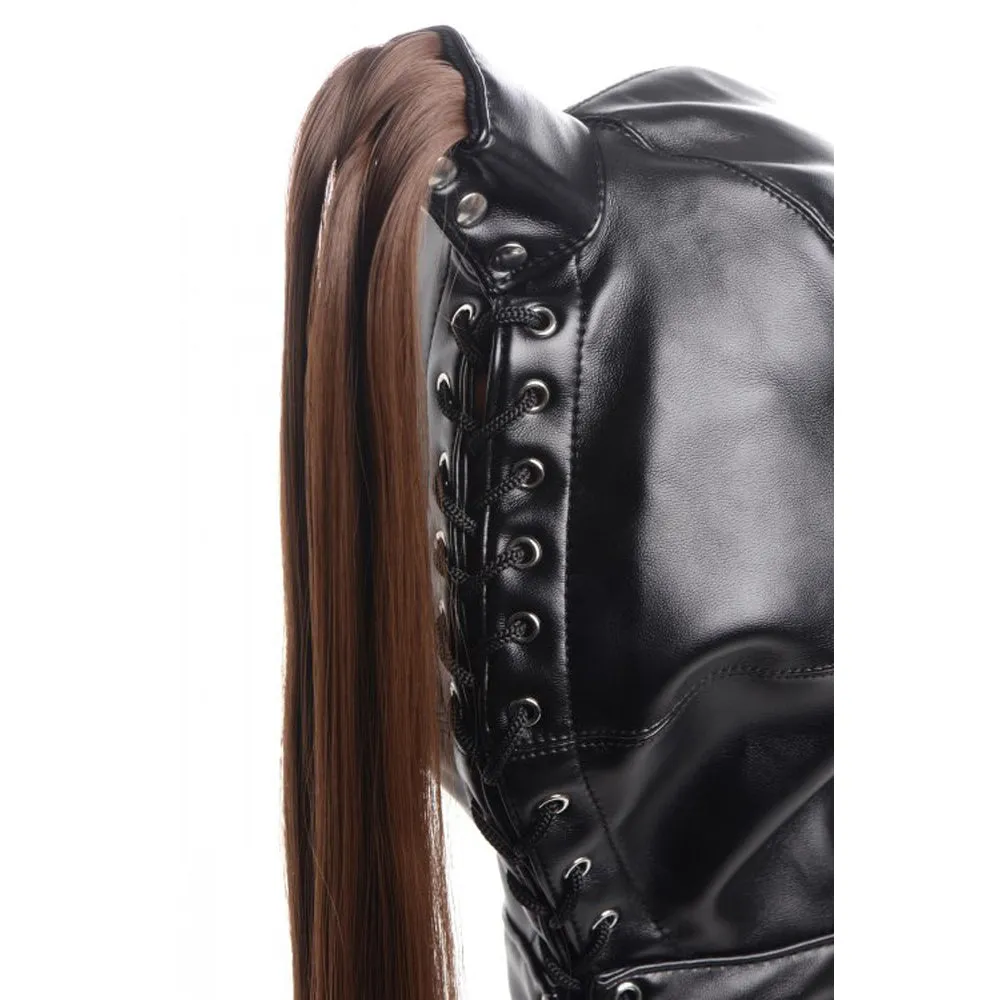 Ponytail Bondage Hood w 20" Brunette