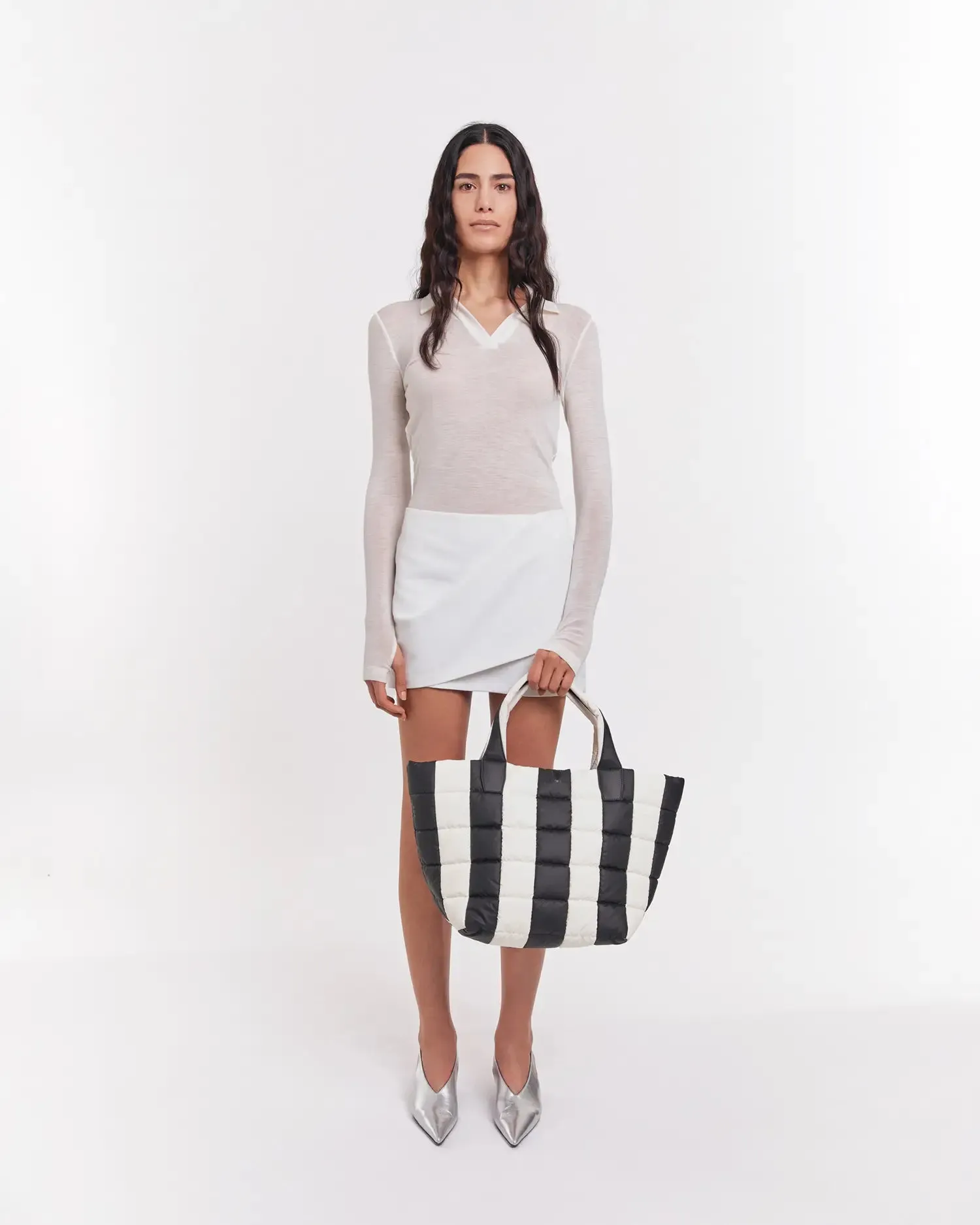 Porter Tote Medium Black - Marshmallow Stripes