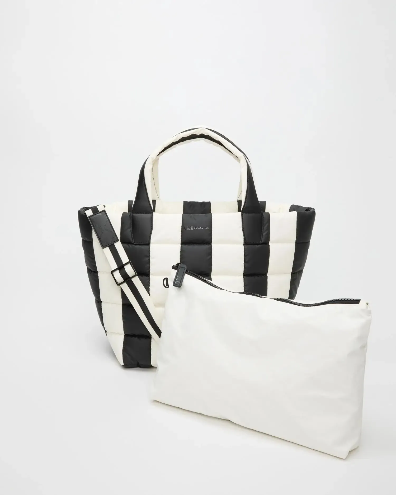 Porter Tote Medium Black - Marshmallow Stripes