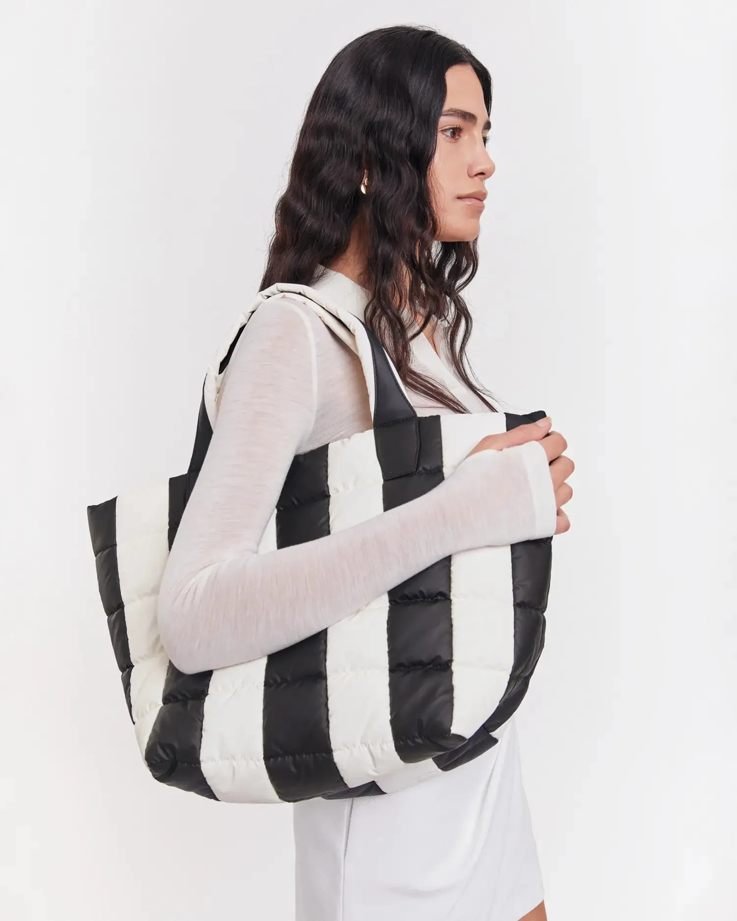 Porter Tote Medium Black - Marshmallow Stripes