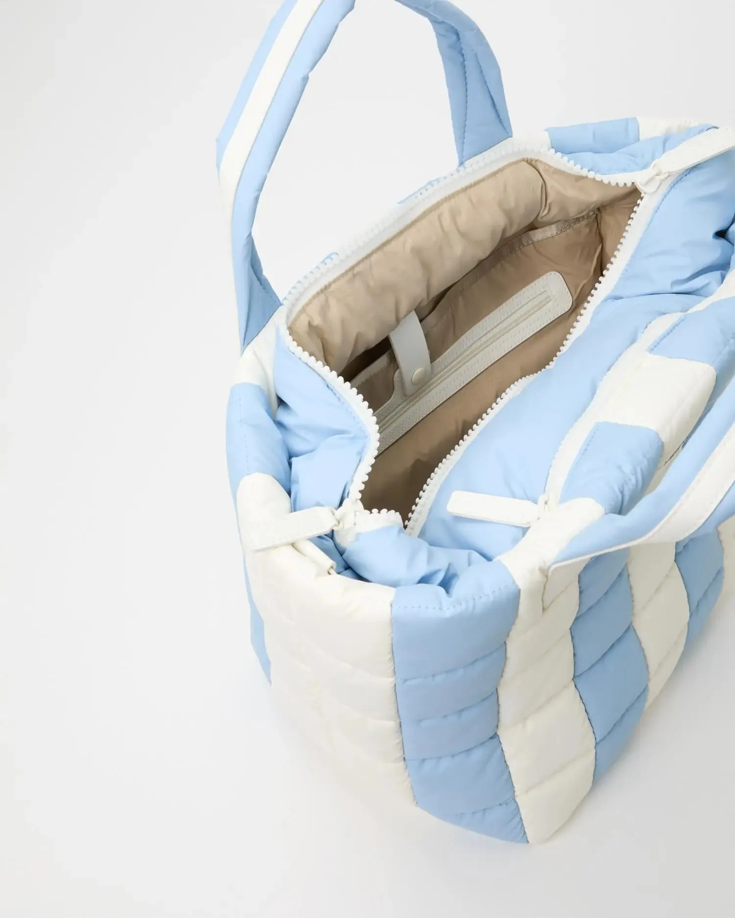 Porter Tote Medium Cerulean - Marshmallow Stripes