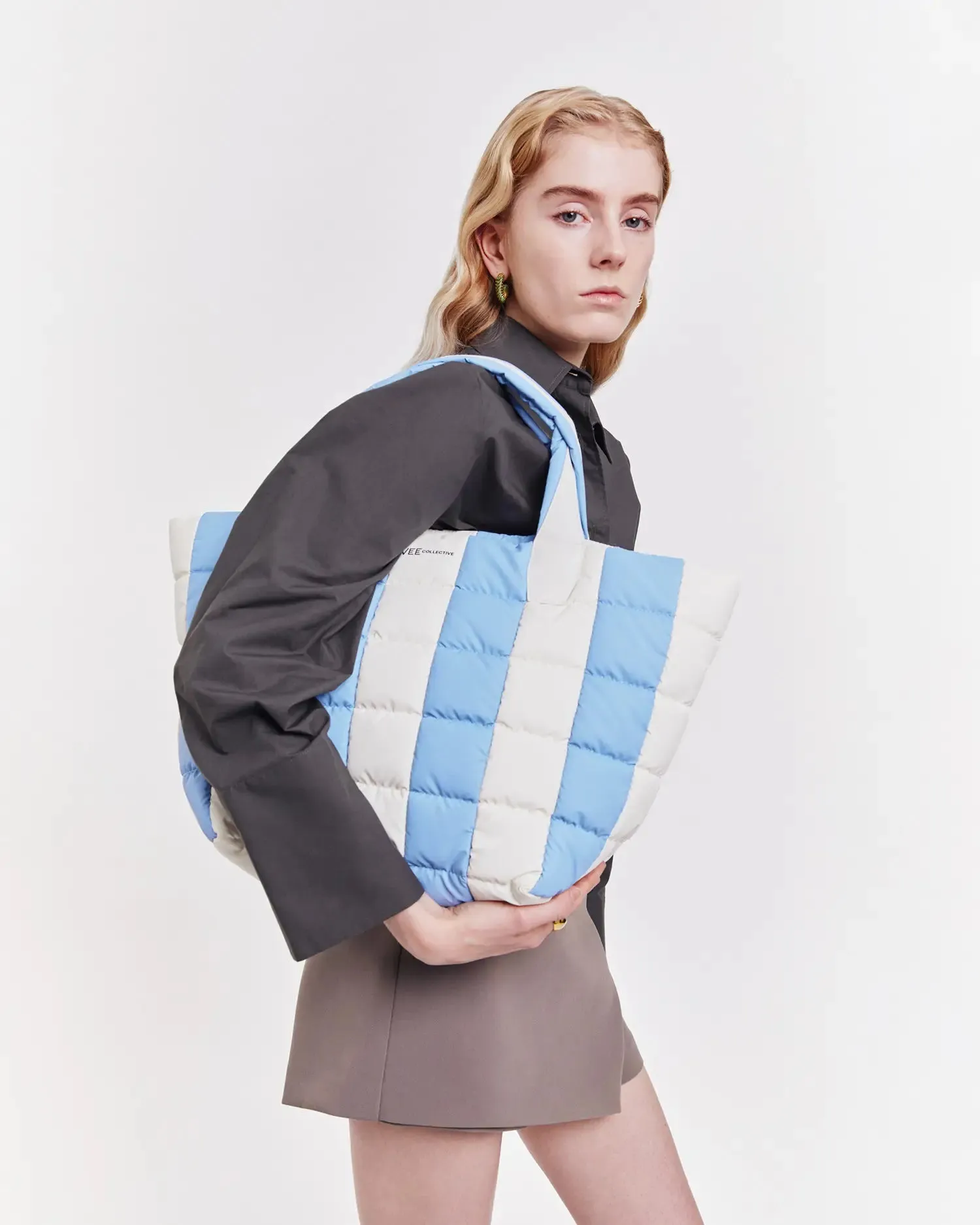 Porter Tote Medium Cerulean - Marshmallow Stripes