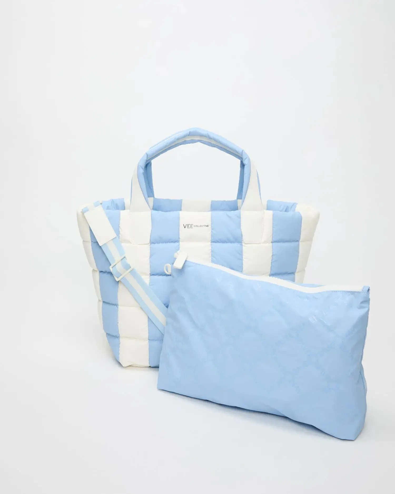 Porter Tote Medium Cerulean - Marshmallow Stripes