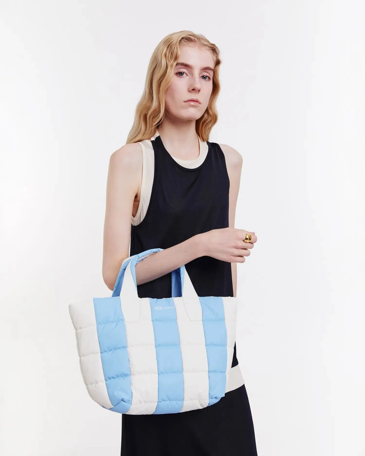 Porter Tote Small Cerulean - Marshmallow Stripes