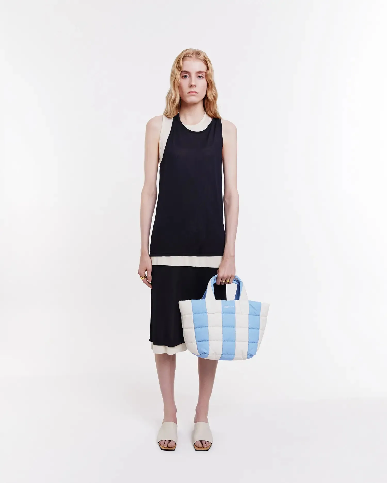 Porter Tote Small Cerulean - Marshmallow Stripes