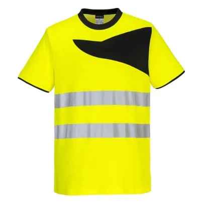 Portwest PW2 Hi Vis Crew Neck Contrast Tee Shirt Short Sleeved-PW213