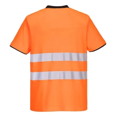 Portwest PW2 Hi Vis Crew Neck Contrast Tee Shirt Short Sleeved-PW213