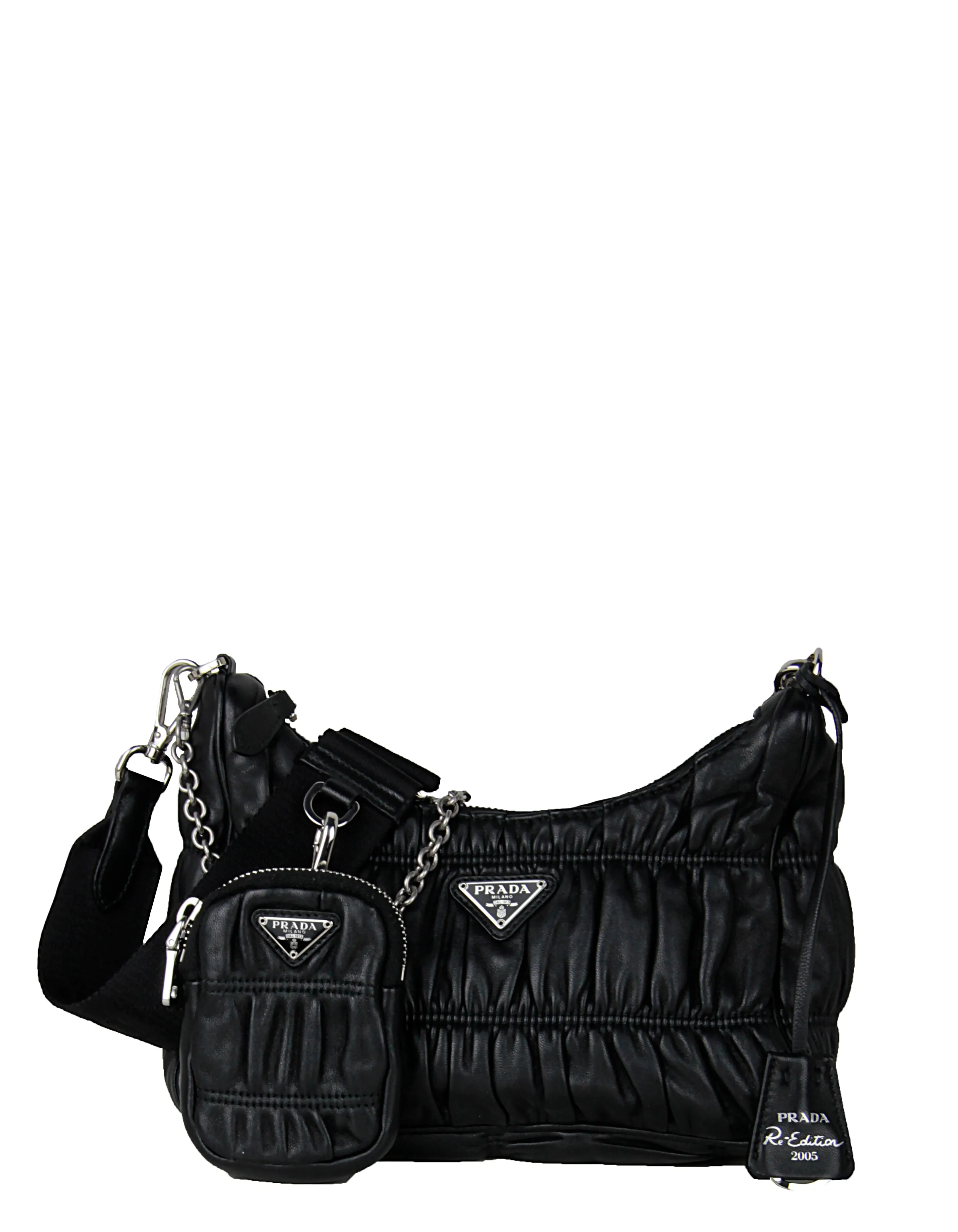 Prada Black Leather Re-Edition 2005 Nappa Gaufré Crossbody Bag