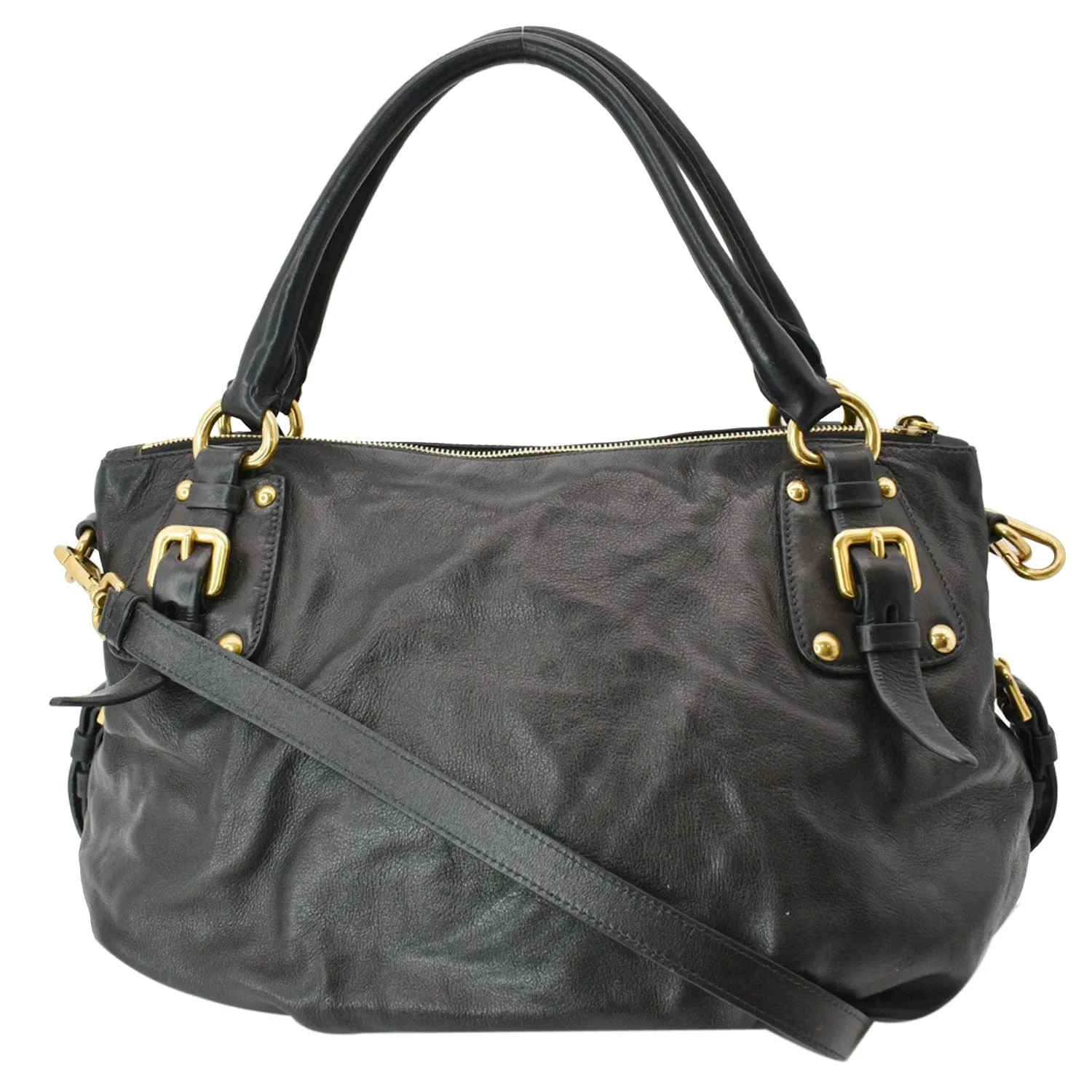 PRADA BR4281 Soft Leather Shoulder Bag Black