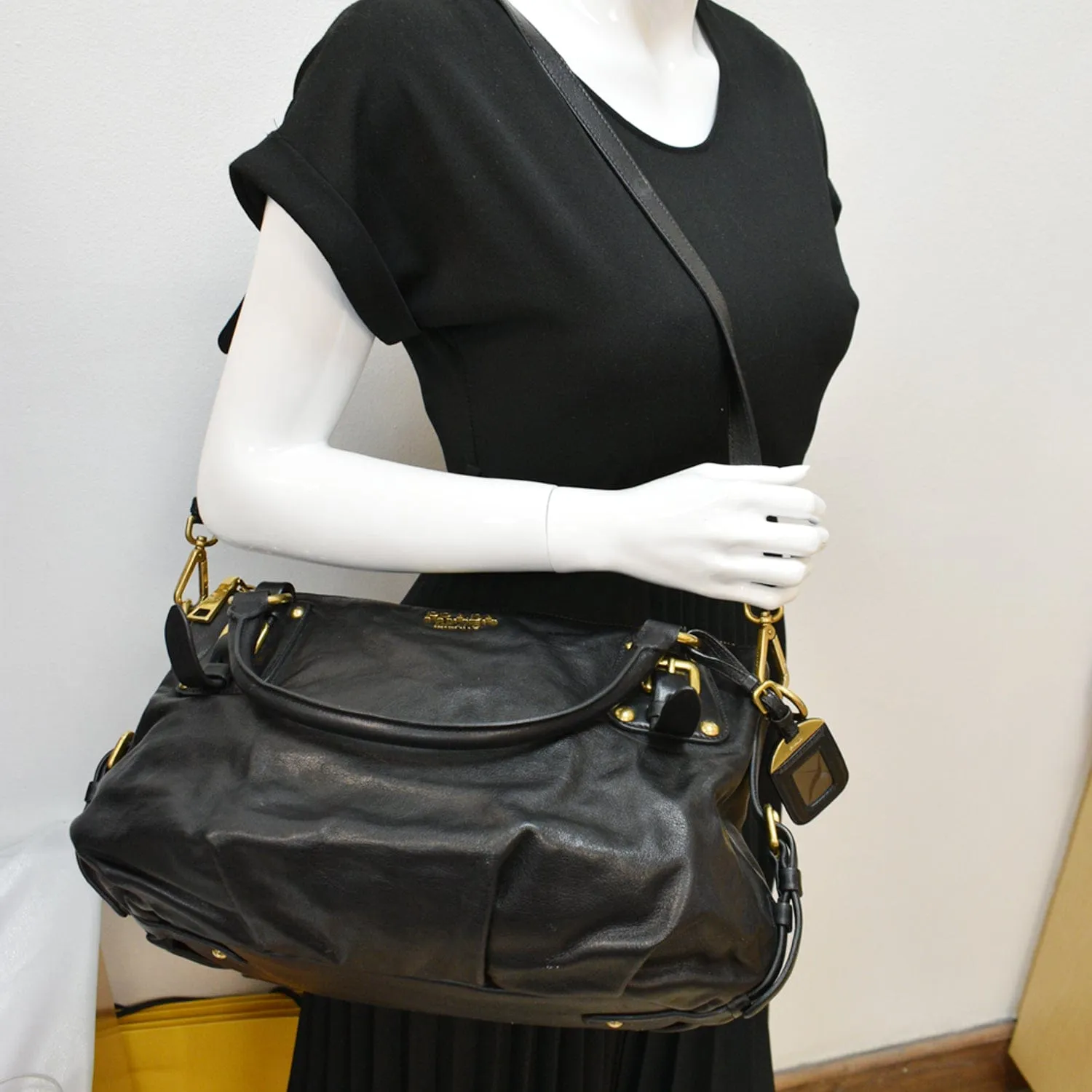 PRADA BR4281 Soft Leather Shoulder Bag Black