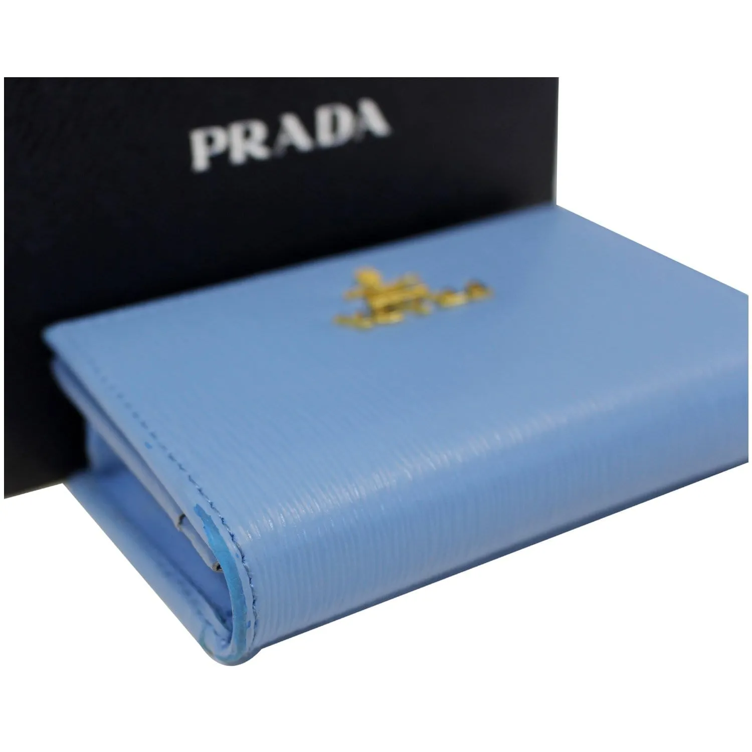 PRADA Saffiano Leather Blue Wallet