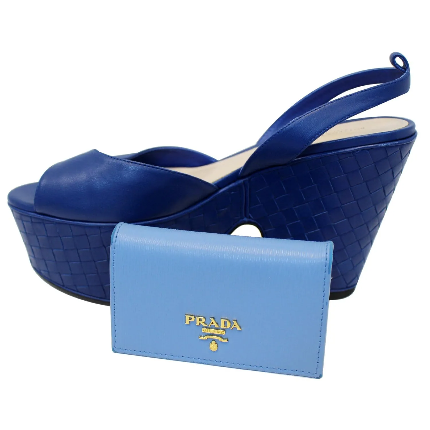 PRADA Saffiano Leather Blue Wallet