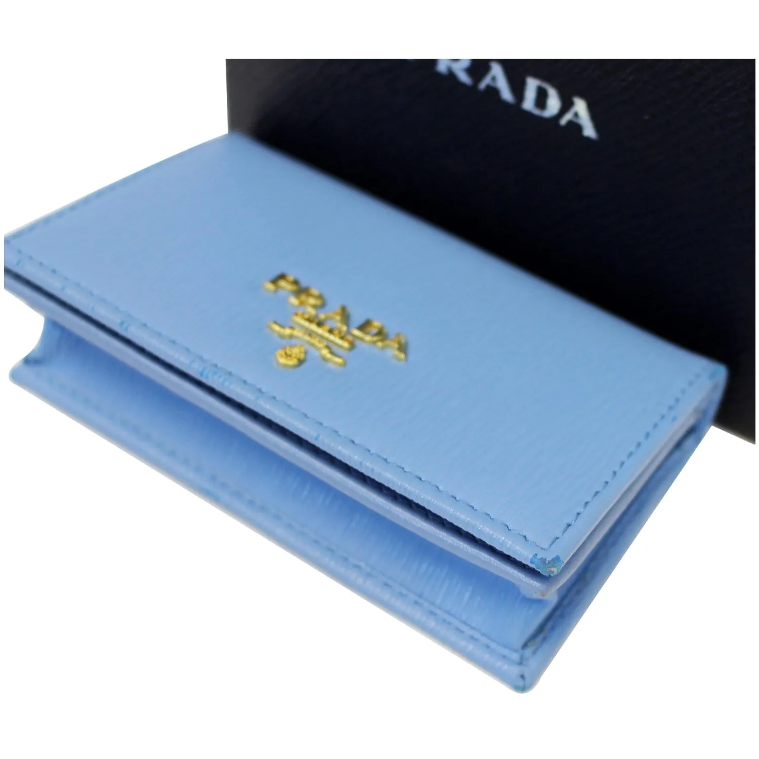 PRADA Saffiano Leather Blue Wallet