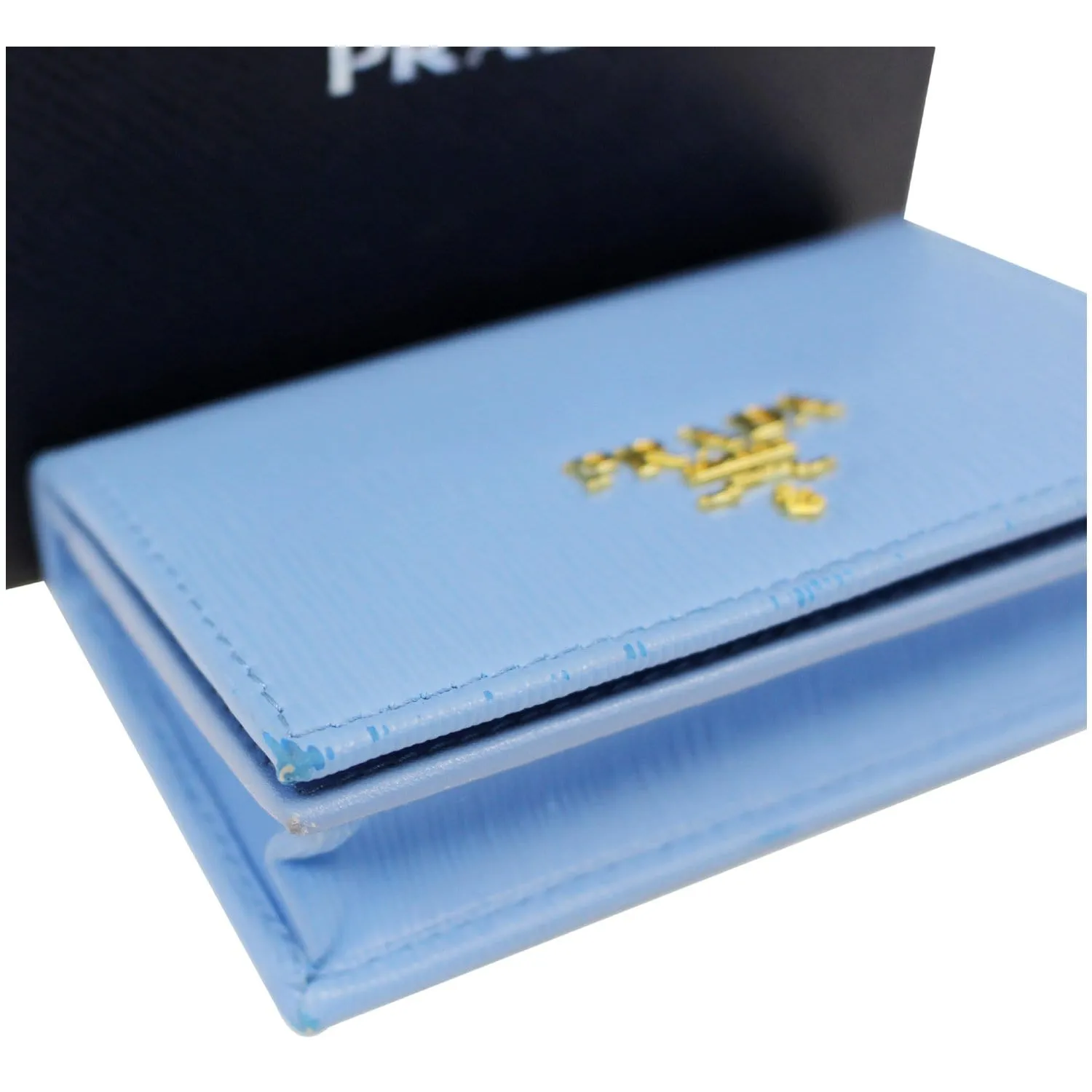 PRADA Saffiano Leather Blue Wallet