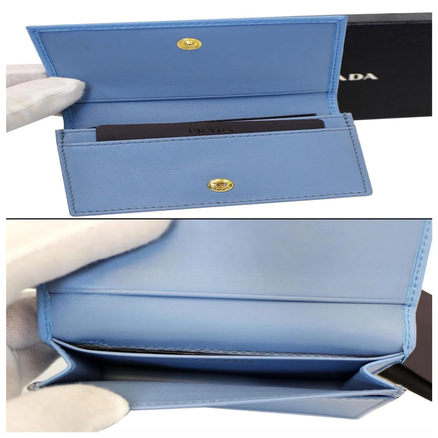 PRADA Saffiano Leather Blue Wallet