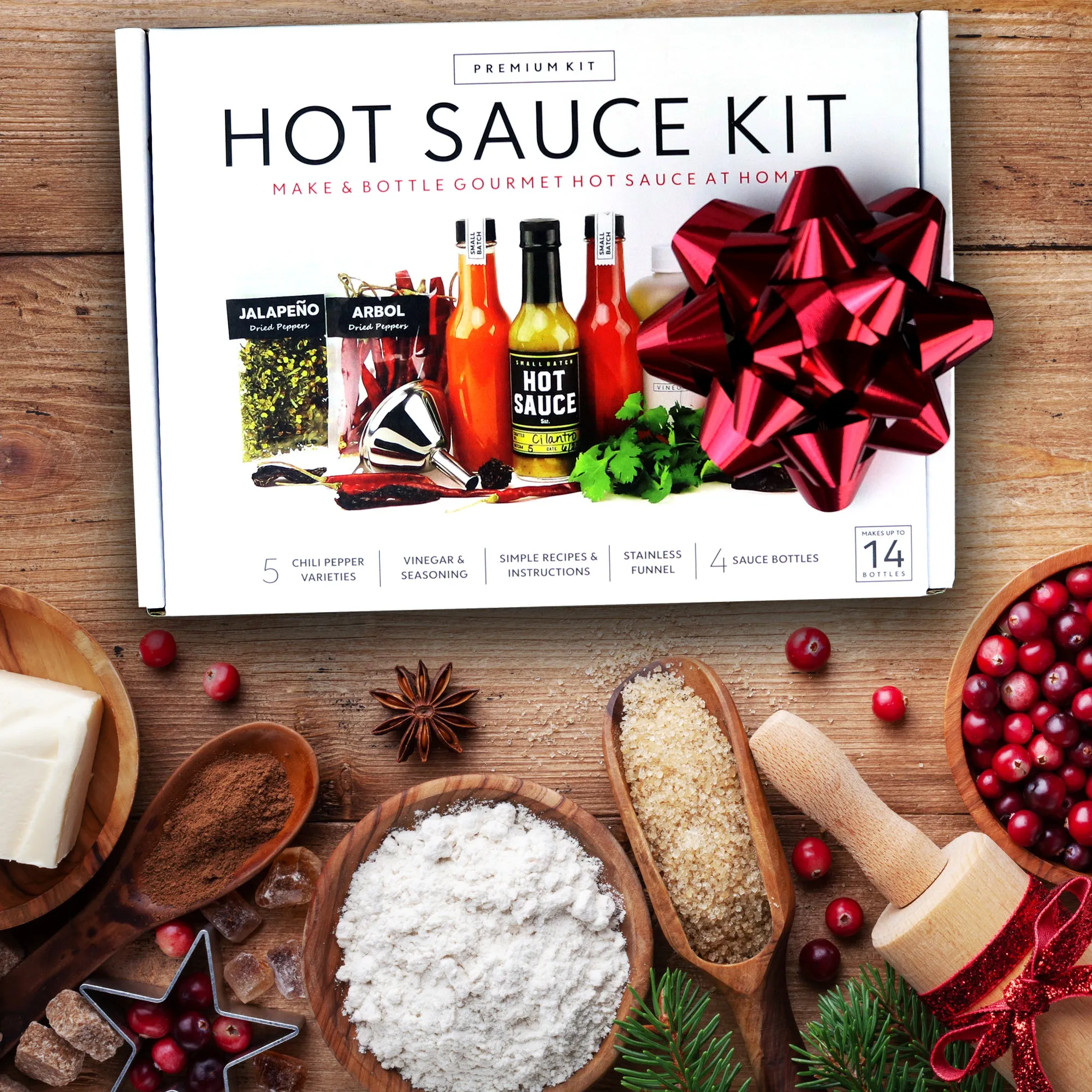 Premium Hot Sauce Kit, 5 Peppers, 4 Bottles, Makes up to 14 Gourmet Bottles (Premium Kit)