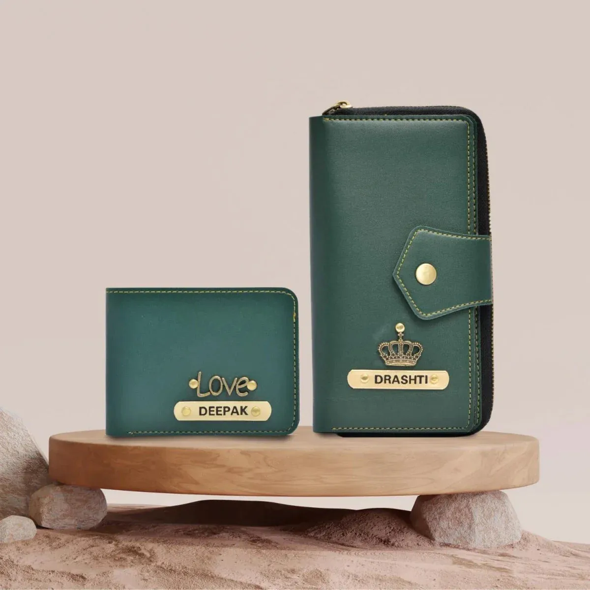 Premium Lady Wallet & Men's Wallet & Personalised Couple Rainbow Classic WaterBottle - Olive Green
