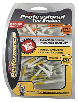Pride Professional Tee System Evolution Plastic Golf Tees - Pack of 50, (40 Count 2-3/4-Inch and 10 Count 1-1/2-Inch)