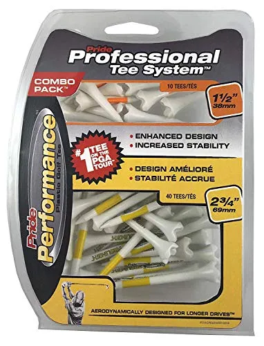 Pride Professional Tee System Evolution Plastic Golf Tees - Pack of 50, (40 Count 2-3/4-Inch and 10 Count 1-1/2-Inch)