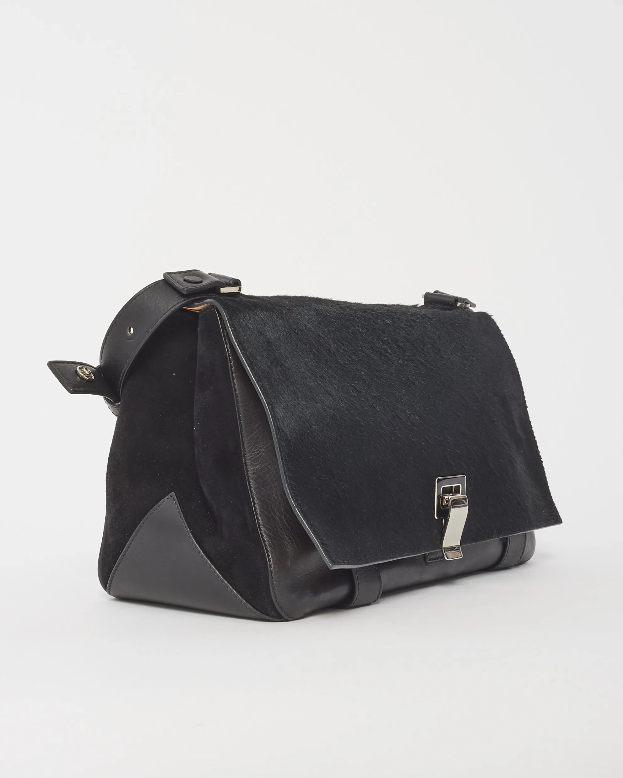 Proenza Schouler Black Leather & Pony Hair PS1 Courier Shoulder Bag