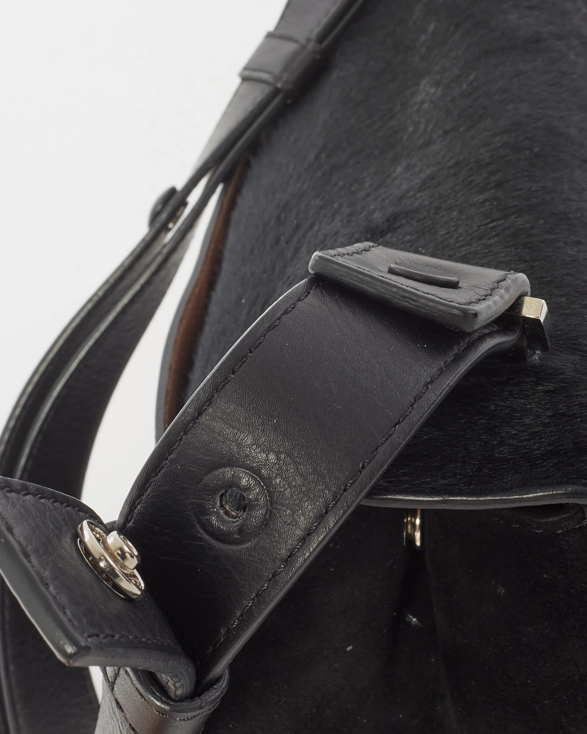 Proenza Schouler Black Leather & Pony Hair PS1 Courier Shoulder Bag