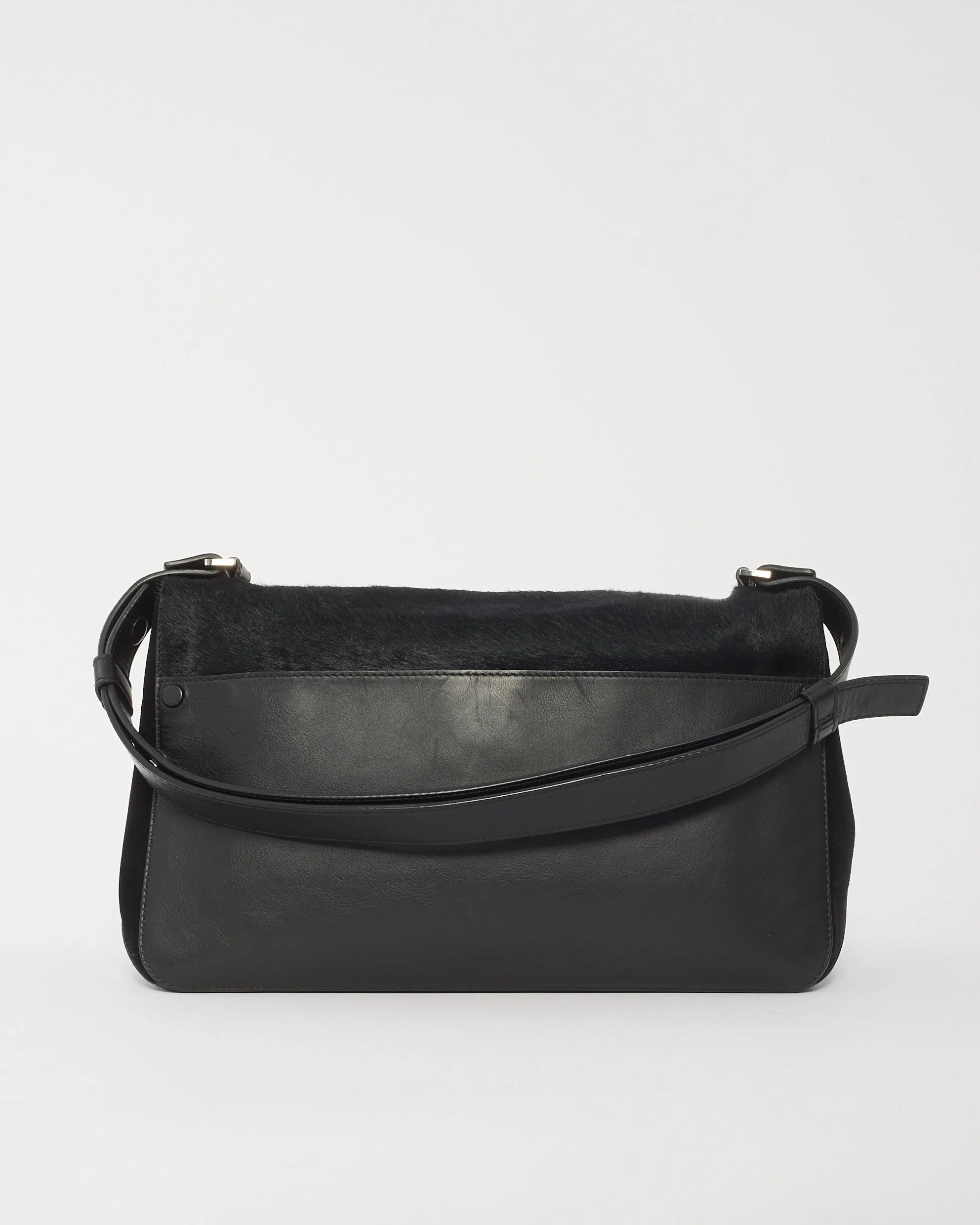 Proenza Schouler Black Leather & Pony Hair PS1 Courier Shoulder Bag