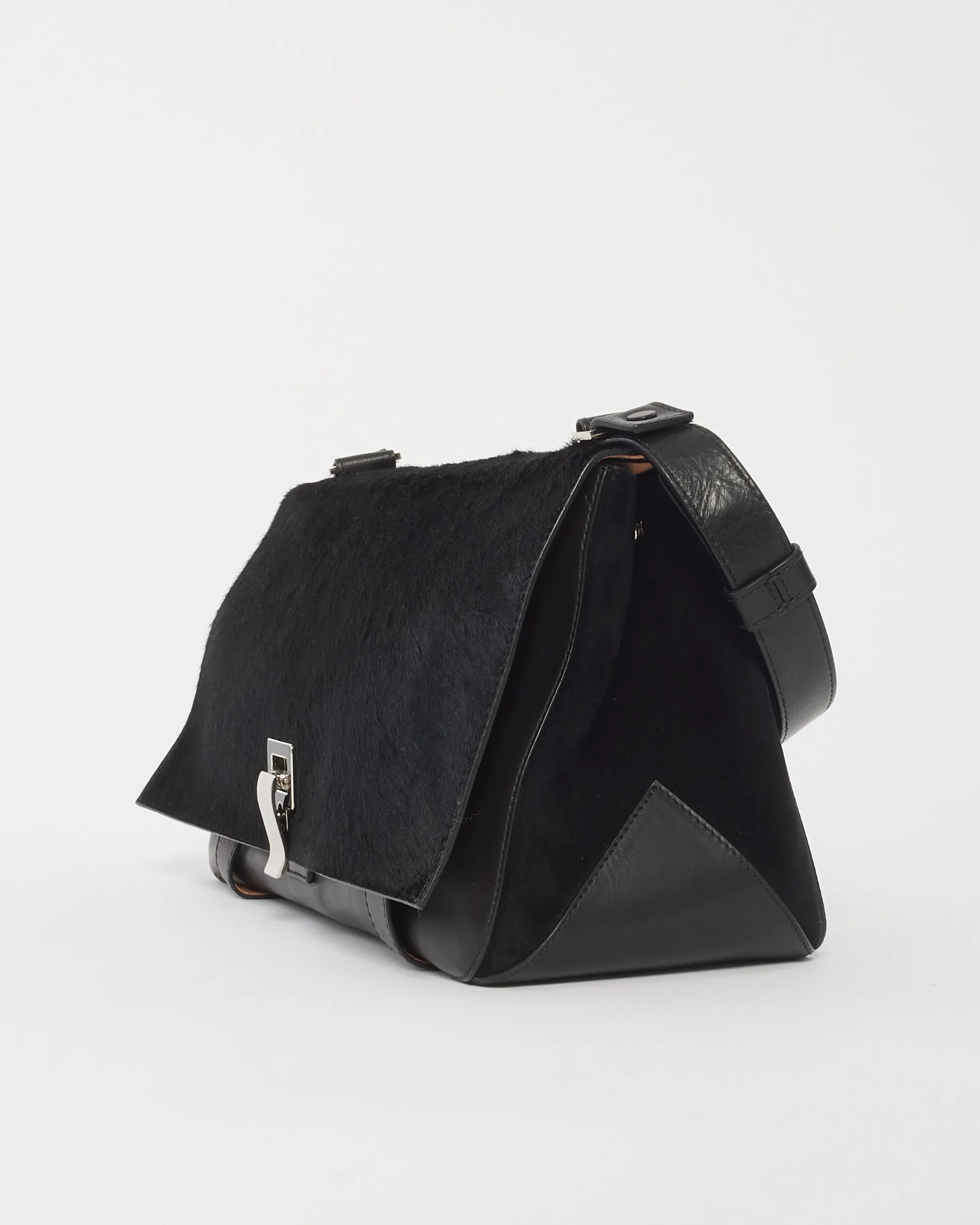 Proenza Schouler Black Leather & Pony Hair PS1 Courier Shoulder Bag