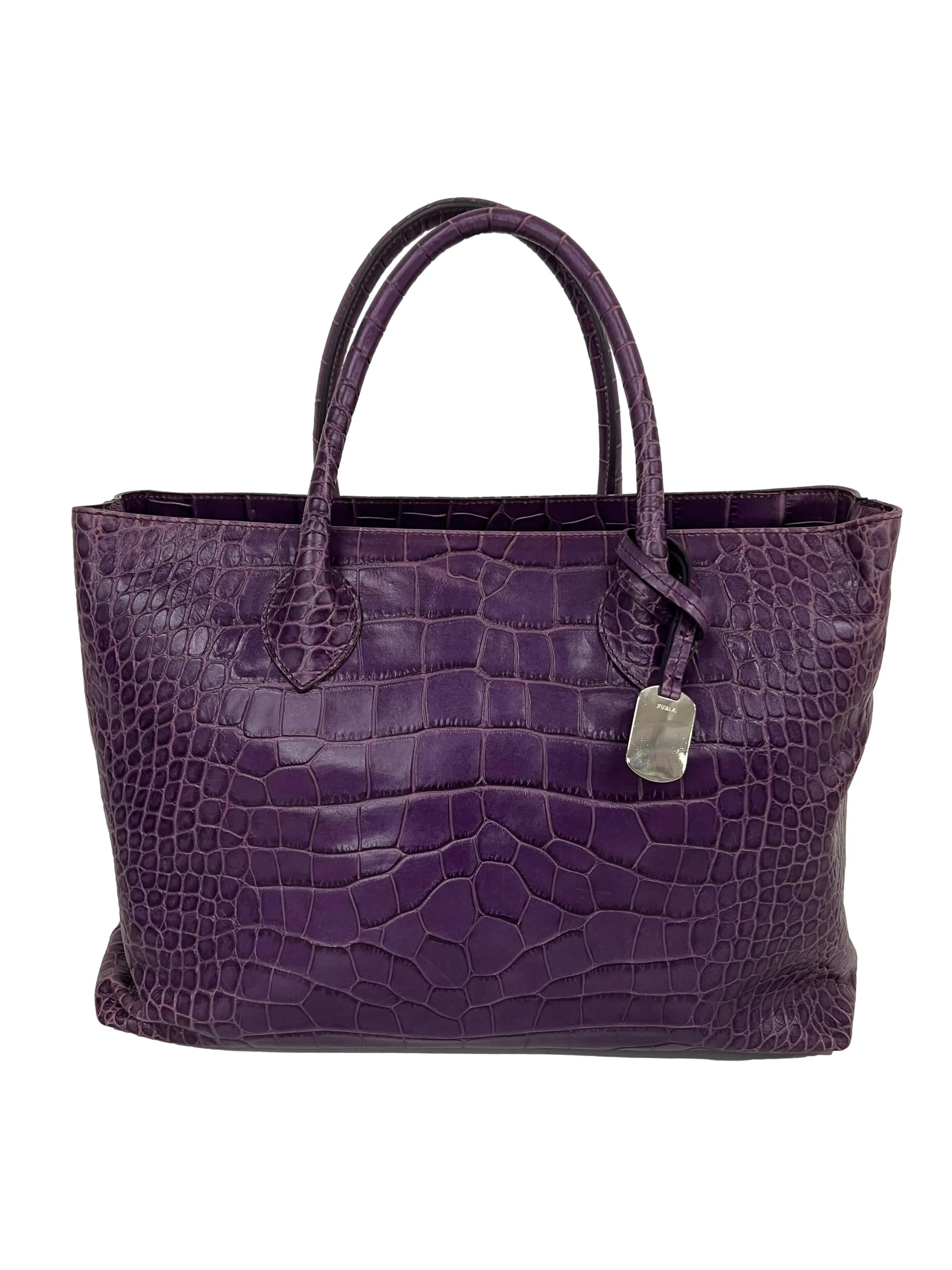 Purple Faux Crocodile Print Bag