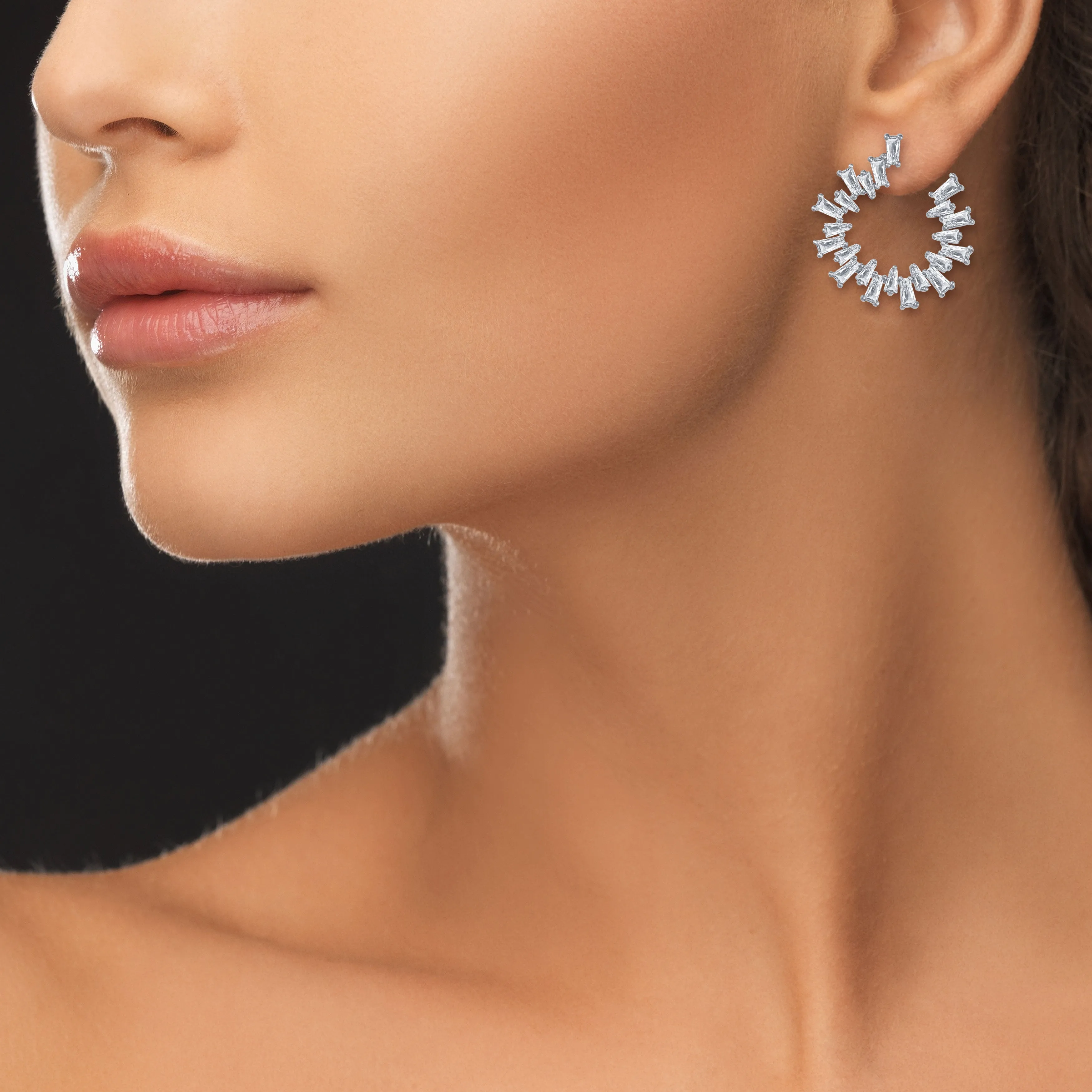 "Baguette Perfection" 3.5ctw Prong-Set Baguette Circle Shape Earrings