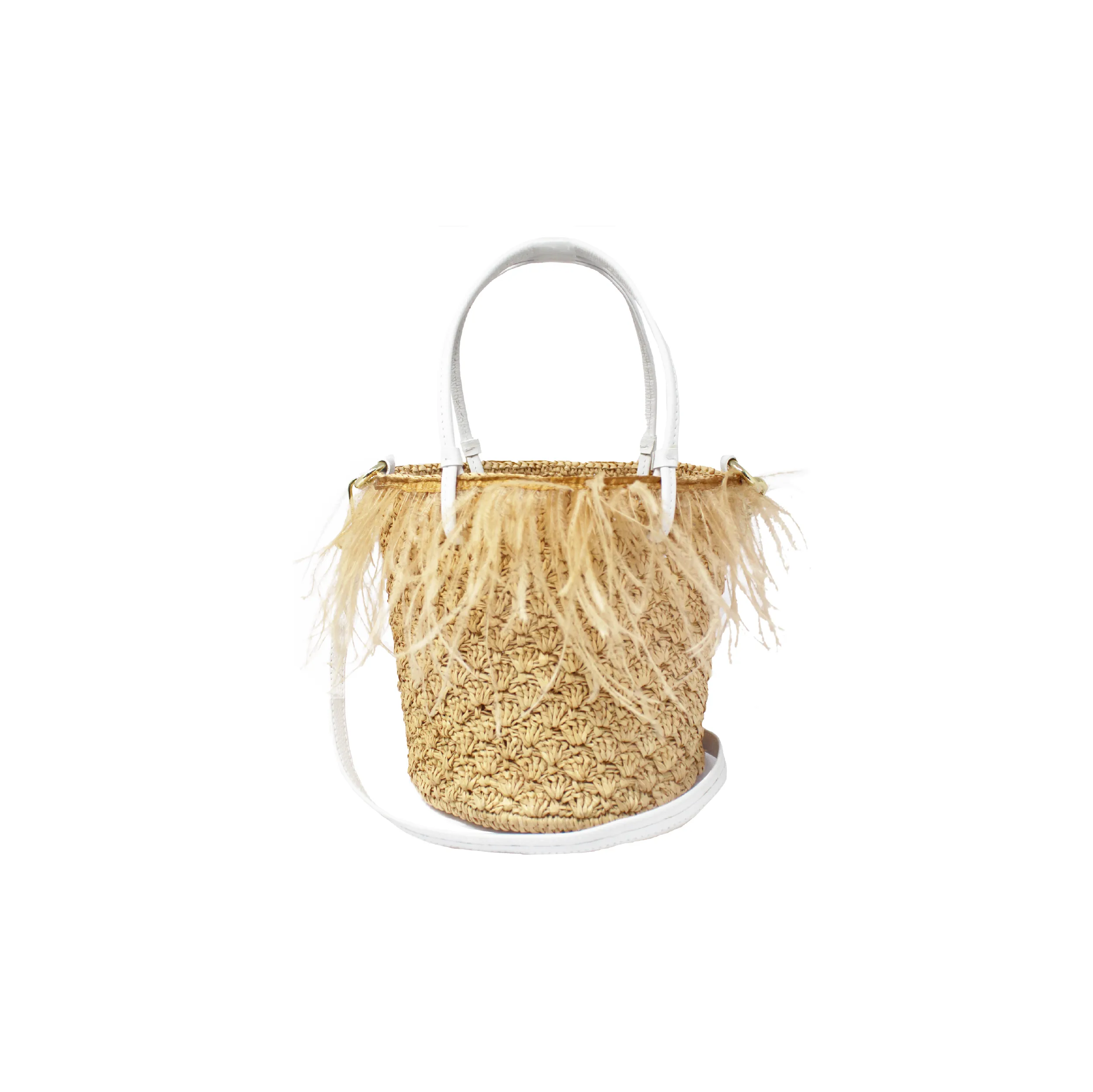 "Feathers" Seashell Soft Baby Bucket with Leather handles
