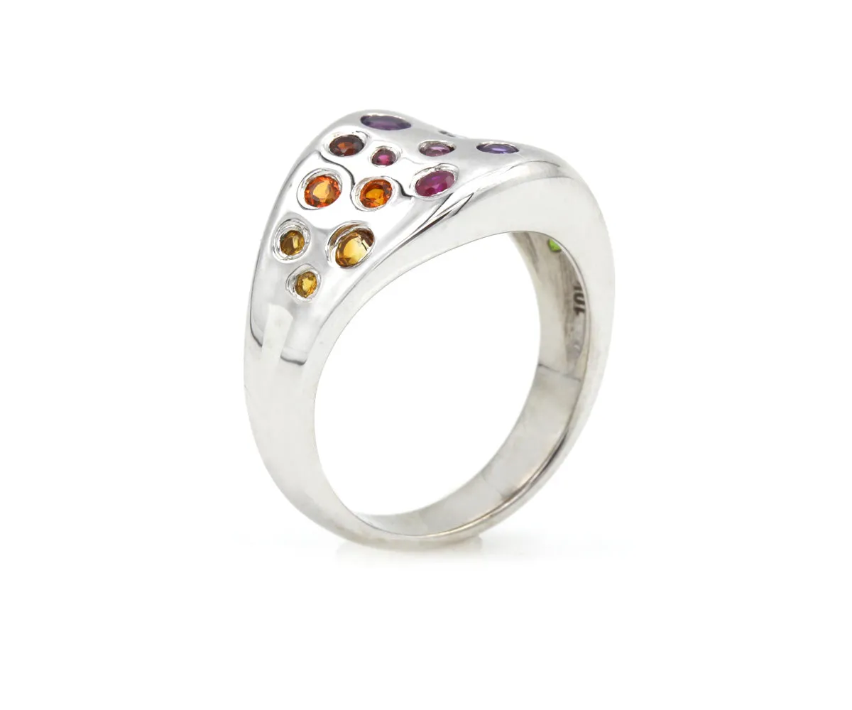 Rainbow Gemstone Wavy Concave Statement Ring