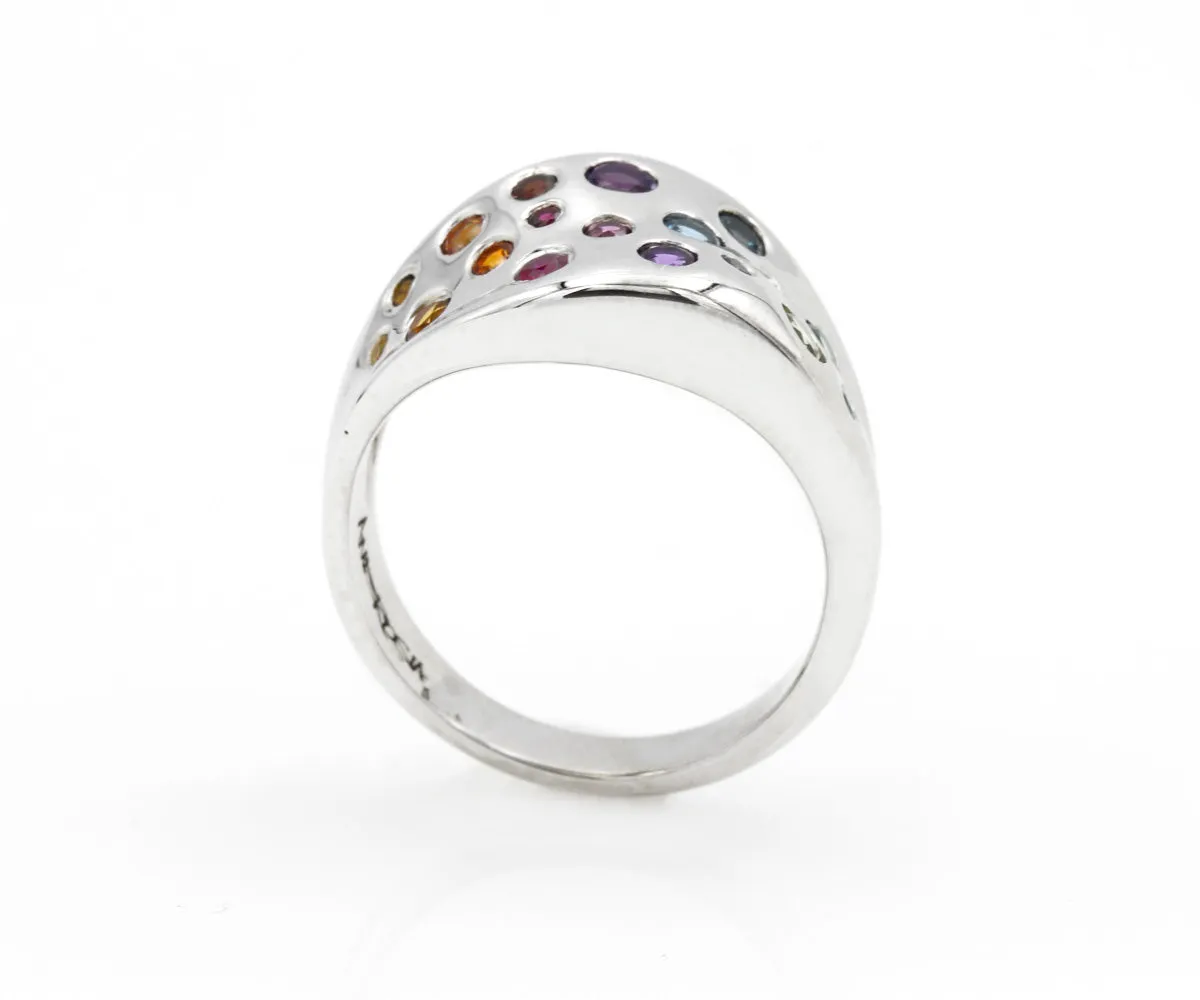 Rainbow Gemstone Wavy Concave Statement Ring