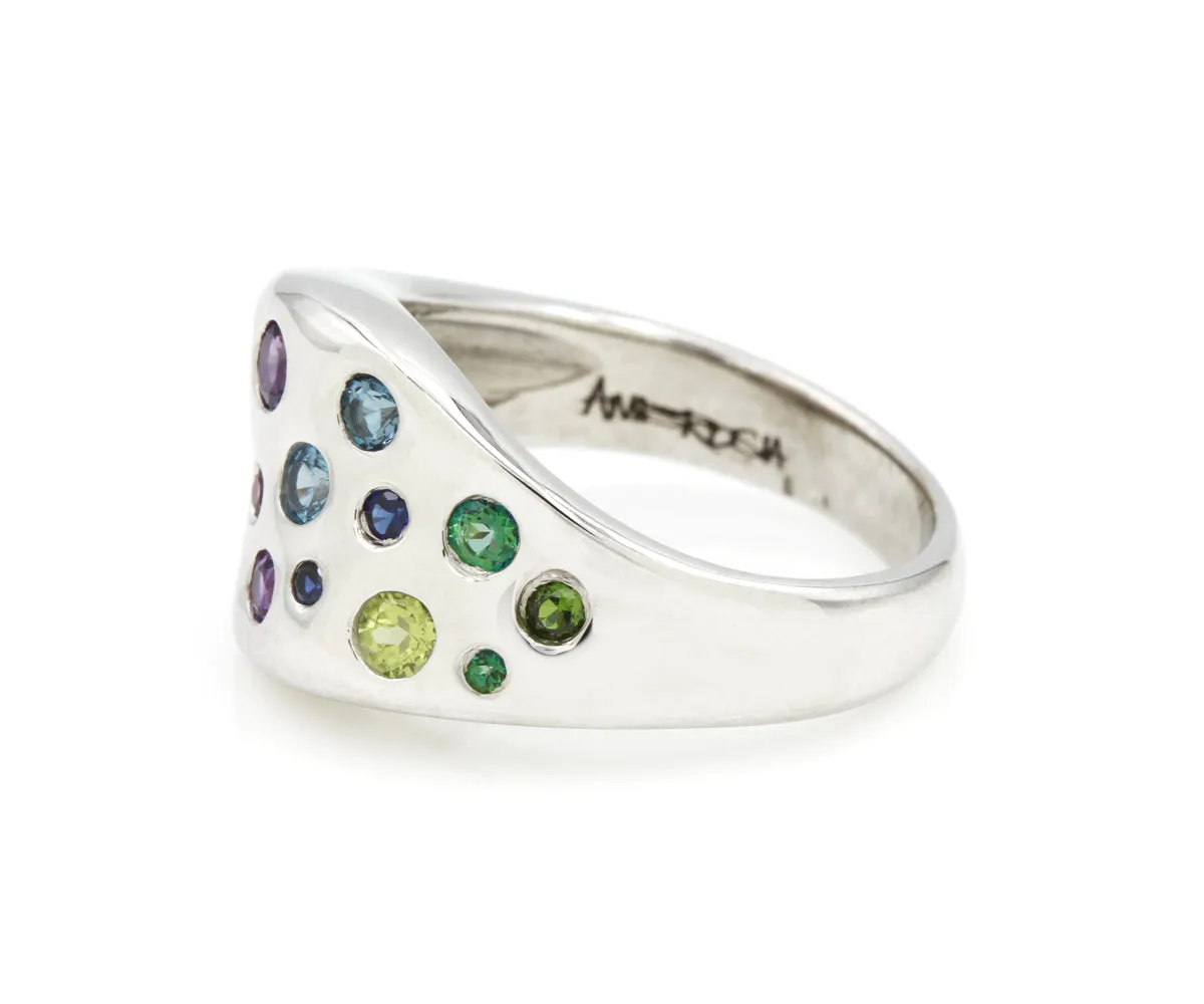 Rainbow Gemstone Wavy Concave Statement Ring
