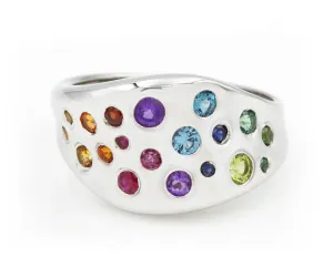 Rainbow Gemstone Wavy Concave Statement Ring