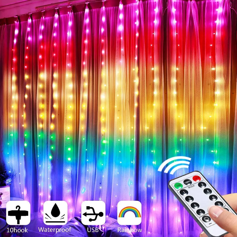 Rainbow LED Curtain String Lights